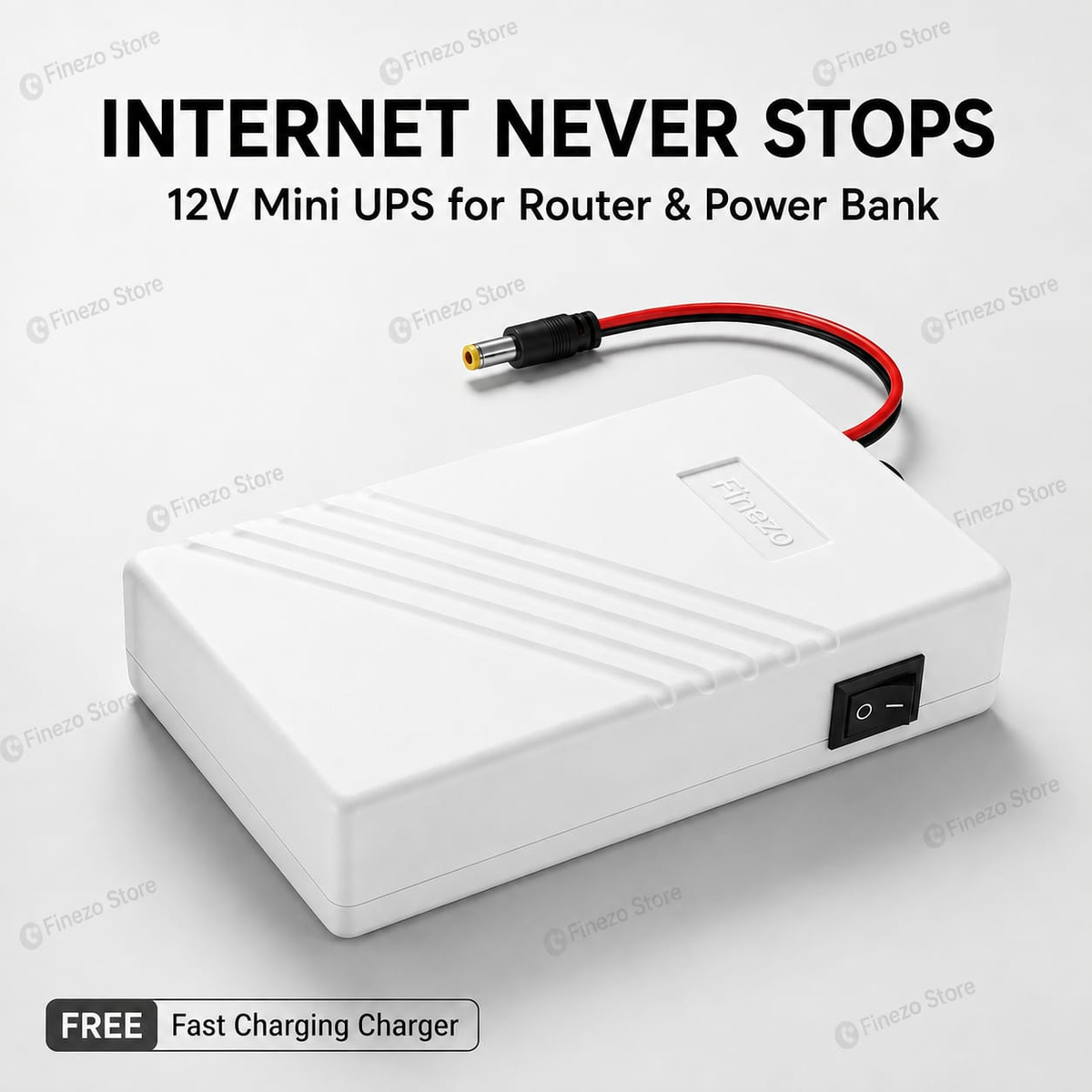 Finezo WiFi Power Bank 12000mAh – 1A, 1.5A & 2A Mini UPS for WiFi Devices – 5-6 Hours Backup – Portable Power Backup for WiFi During Load Shedding - 12 Volt